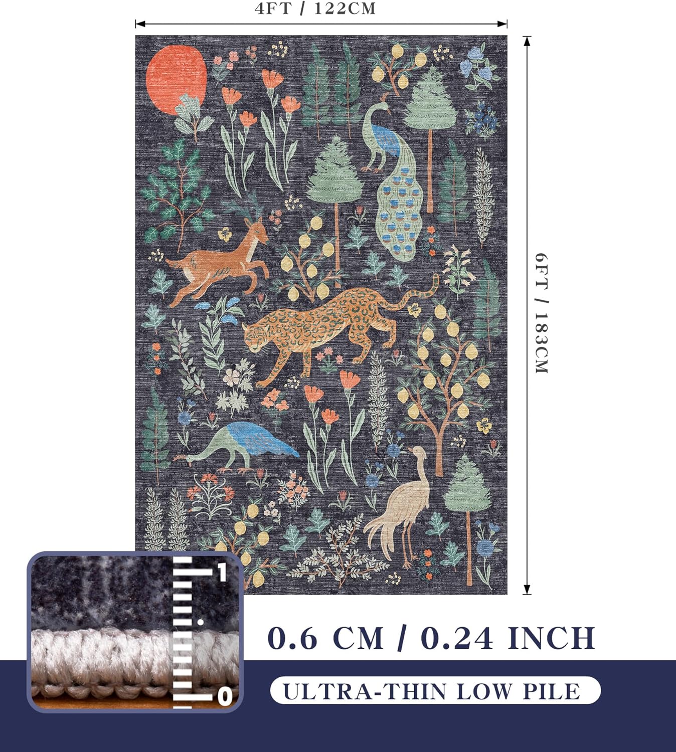 Jungle Animal Black Rugs