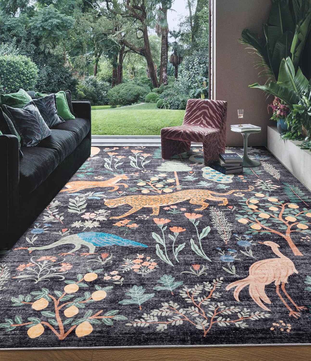 Jungle Animal Black Rugs