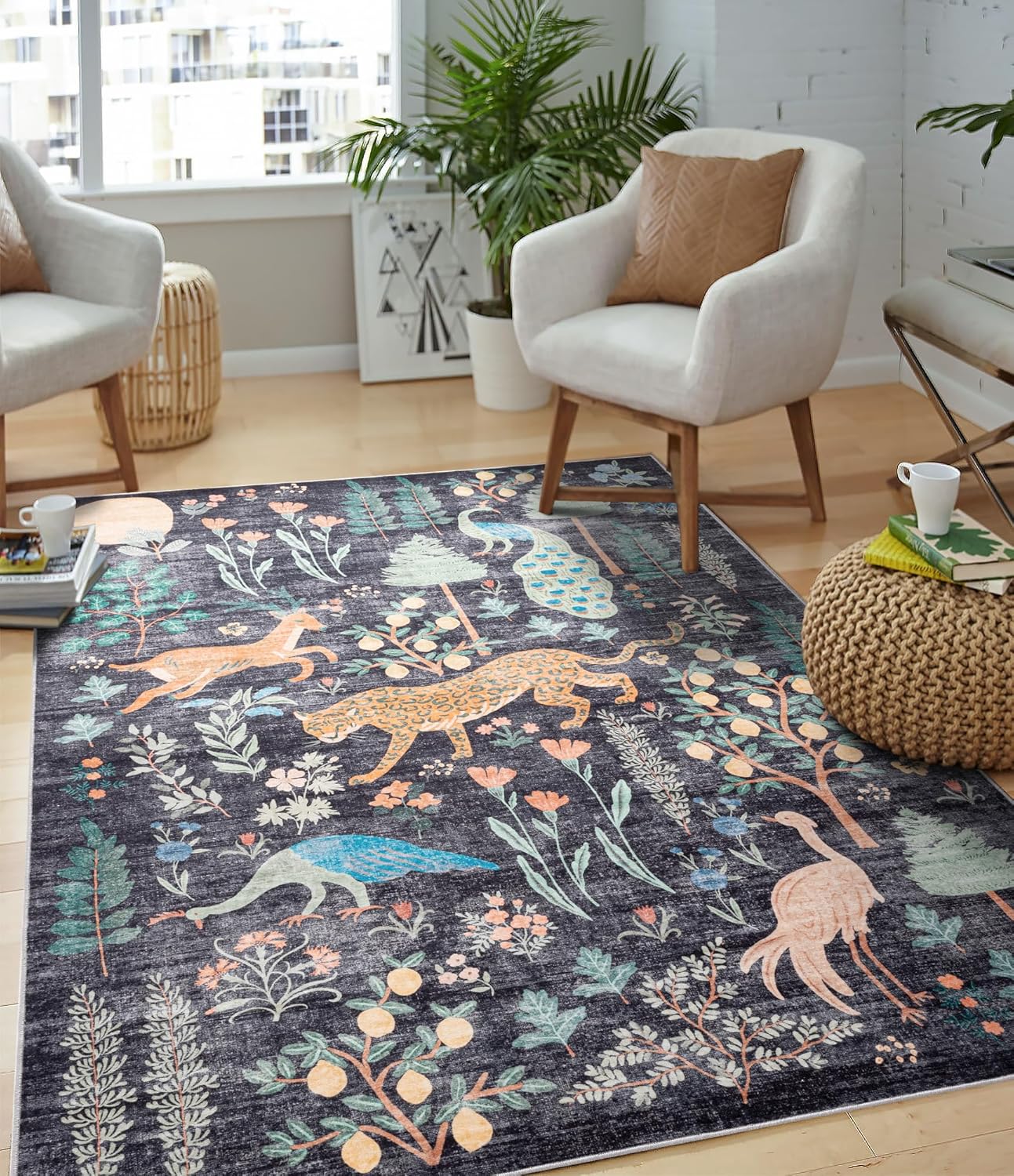 Jungle Animal Black Rugs